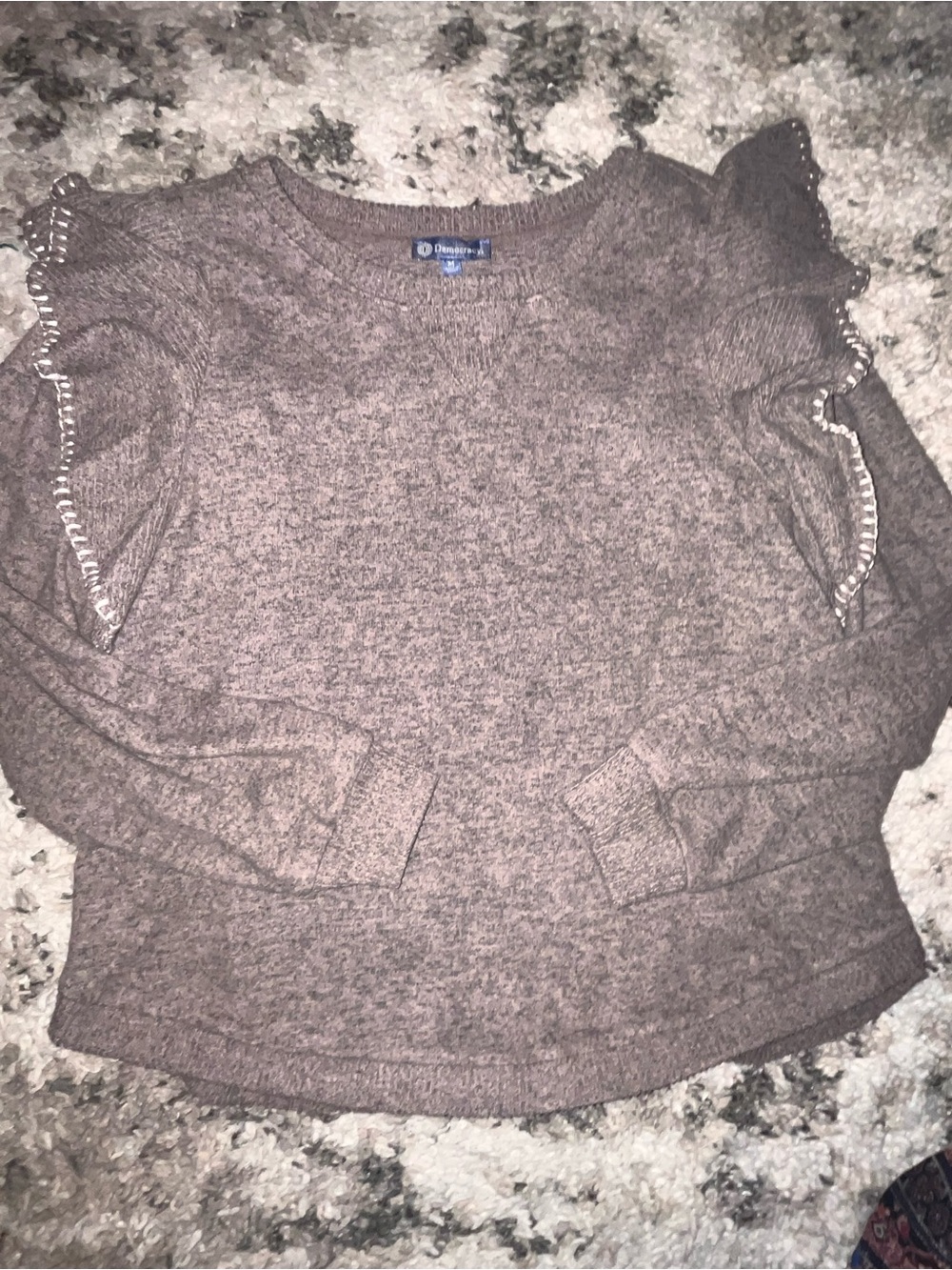 Democracy Mauve Heather Ruffle Shoulder Crew Sweater - Picture 1 of 4